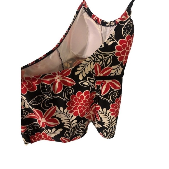 Halter-Tie Swim Top Ocean Dreams Black/Red/White Floral Padded Chest 24W - Picture 6 of 8